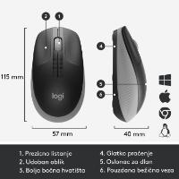 Miška LOGITECH M190, optički, bežični, 1000dpi, crno-sivi