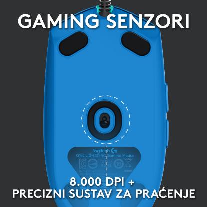 Miška LOGITECH Gaming G102 Lightsync, optički, 8000dpi, modri, USB