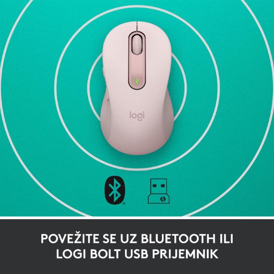 Miška LOGITECH M650, bežični, optički, 4000dpi, USB, BT, rozi