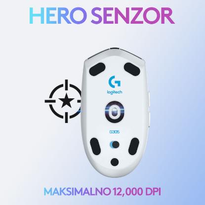Miška LOGITECH Gaming G305 Lightspeed, bežični, optički, 12000dpi, beli, USB