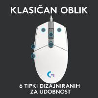 Miška LOGITECH Gaming G102 Lightsync, optički, 8000dpi, beli, USB