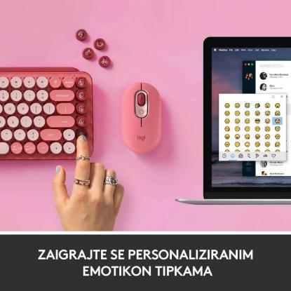 Tipkovnica LOGITECH POP Keys, mehanička, brezžična, US Layout, USB, crveno/roza
