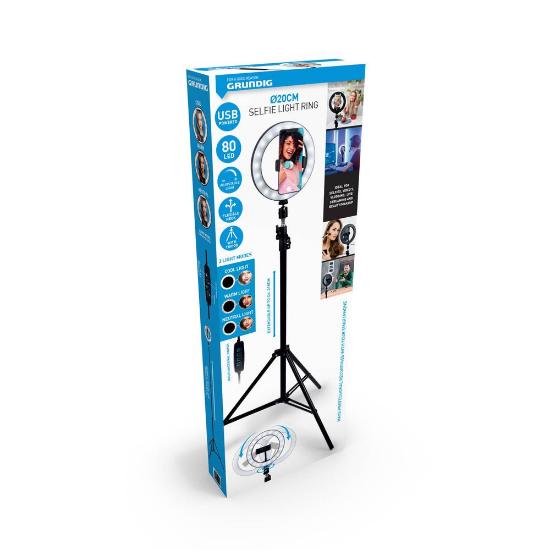 Stativ GRUNDIG Selfie Ring Light on Tripod, sa svjetlosnim prstenom, 80 LED dioda, do 210cm, crni