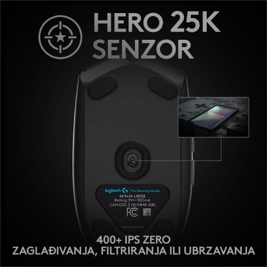 Miška LOGITECH Gaming G PRO HERO, 16000dpi, črni, USB