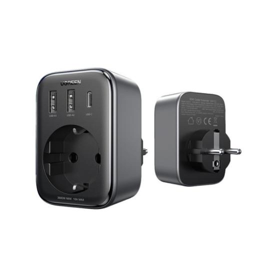 Kućni punjač UGREEN Nexode 4in1, 30W, s utičnicom, 2xUSB-A, USB-C, crni