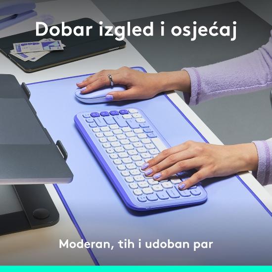 Tipkovnica + miška LOGITECH POP Icon Combo, brezžična, US Layout, BT, ljubičasta
