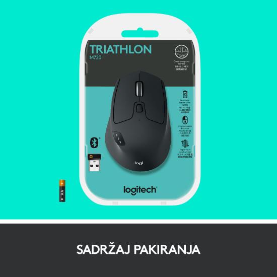 Miška LOGITECH M720 Triathlon, bežični, Unifying receiver USB