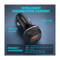 Auto punjač VEGER CC62, 51W, USB-A, USB-C, crni