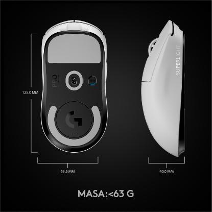 Miška LOGITECH Pro X Superlight, bežični, optički, 25600dpi, beli, USB