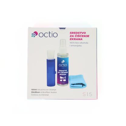 Sredstvo za čišćenje OCTIO S15, za ekrane, krpica, četkica, sprej, 100ml