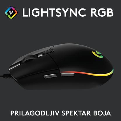 Miška LOGITECH Gaming G102 Lightsync, optički, 8000dpi, črni, USB