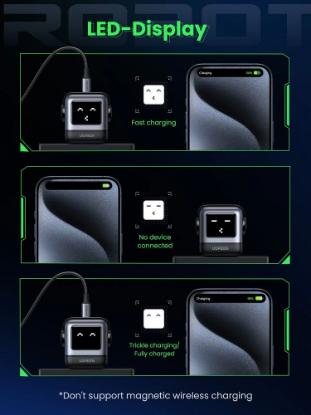 Kućni punjač UGREEN Nexode RG, 65W, 1x USB-A, 2x USB-C, LED ekran, crno-sivi