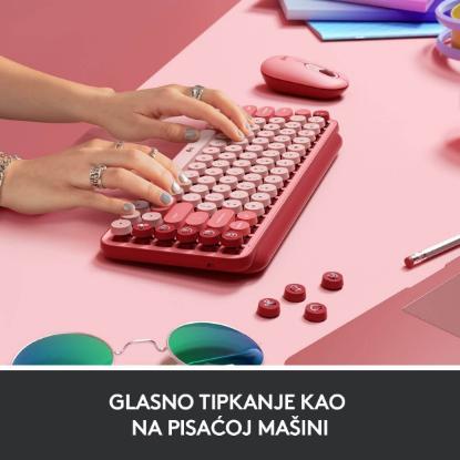 Tipkovnica LOGITECH POP Keys, mehanička, brezžična, US Layout, USB, crveno/roza