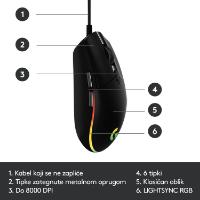 Miška LOGITECH Gaming G102 Lightsync, optički, 8000dpi, črni, USB