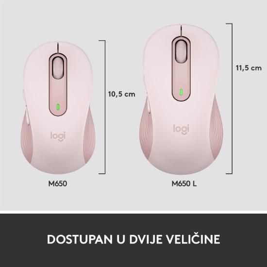 Miška LOGITECH M650 L, bežični, optički, 4000dpi, USB, BT, rozi