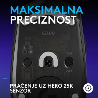 Miška LOGITECH G309 Lightspeed, optički, bežični, 25600dpi, črni