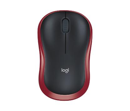 Miška LOGITECH M185, optički, bežični, 1000dpi, crno-rdeči