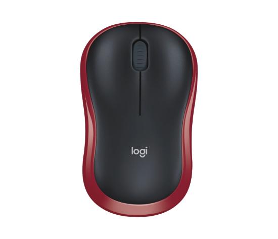 Miška LOGITECH M185, optički, bežični, 1000dpi, crno-rdeči