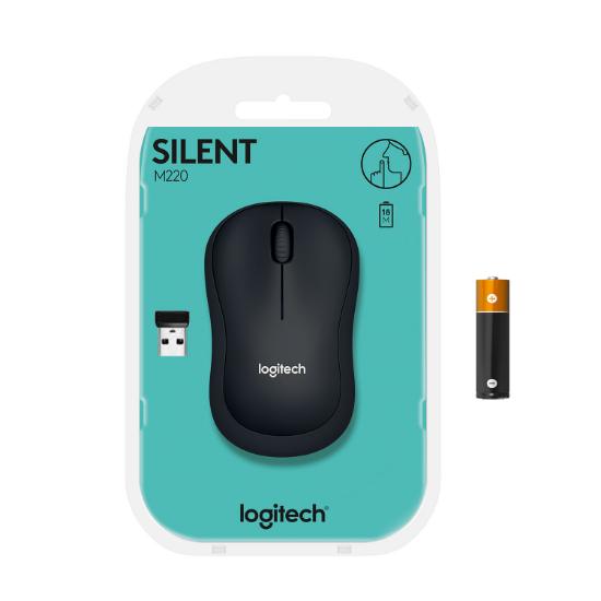 Miška LOGITECH M220 Silent, optički, bežični, črni, USB