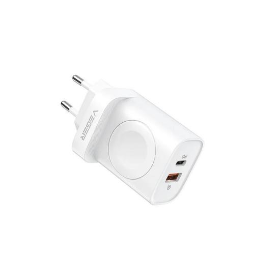 Kućni punjač VEGER W002E, 3u1, PD 20W, bežično punjenje za Apple Watch, bijeli