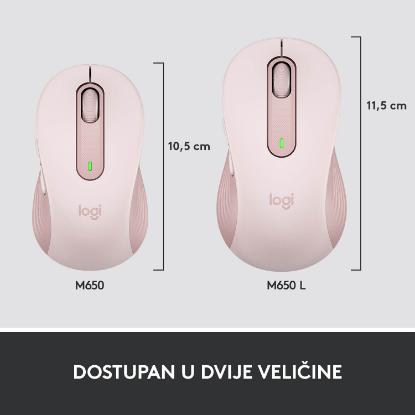 Miška LOGITECH M650, bežični, optički, 4000dpi, USB, BT, rozi