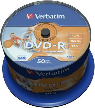 Medij DVD-R VERBATIM 16x, 4.7GB, Wide Printable, spindle, 50 komada