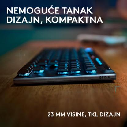 Tipkovnica LOGITECH Gaming G915 X TKL Lightspeed Tactile, RGB, mehanička, brezžična, US Layout, črna