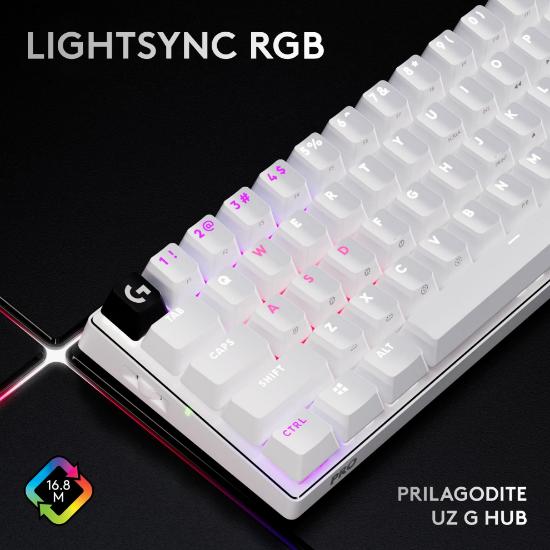 Tipkovnica LOGITECH Pro X 60 LIGHTSPEED, mehanička, bežična, RGB, bijela