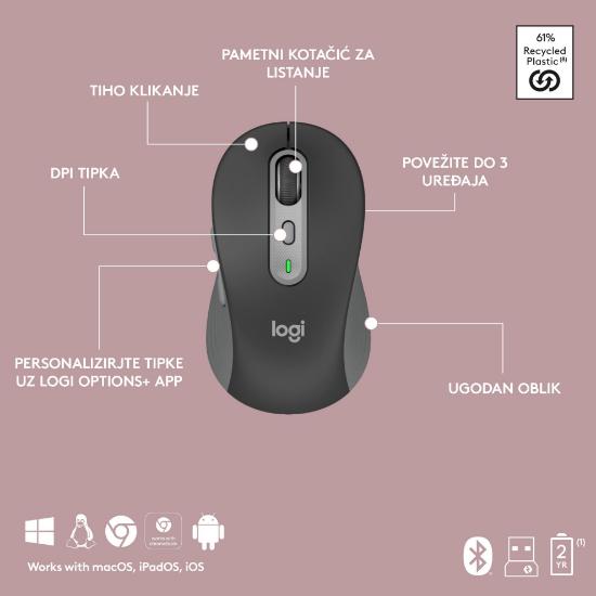 Tipkovnica + miška LOGITECH MK950 Signature Slim Combo, brezžična, črna, Bolt Receiver USB