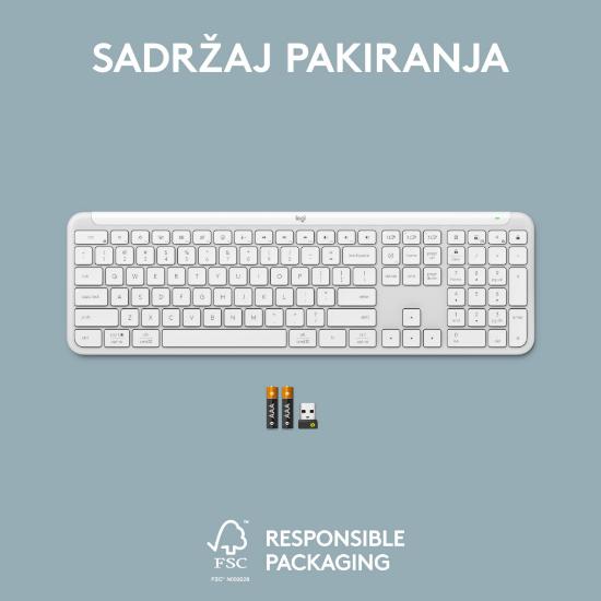 Tipkovnica LOGITECH K950 Signature Slim, brezžična, Bolt Receiver USB, bela