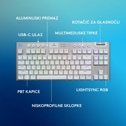 Tipkovnica LOGITECH Gaming G915 X TKL Tactile, RGB, mehanička, US Layout, USB, bela