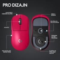 Miška LOGITECH Pro X Superlight 2, bežični, optički, 32000dpi, rozi, USB