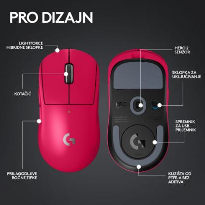 Miška LOGITECH Pro X Superlight 2, bežični, optički, 32000dpi, rozi, USB