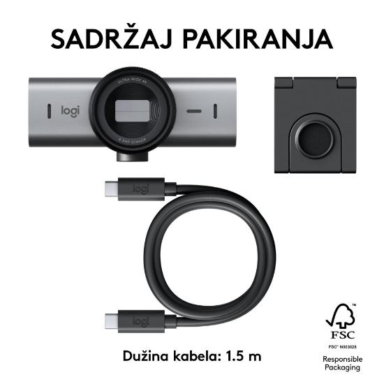 Web kamera LOGITECH MX Brio, 4K UHD, USB-C, siva