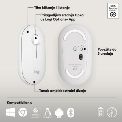 Miška LOGITECH M350s Pebble 2, optički, BT, beli