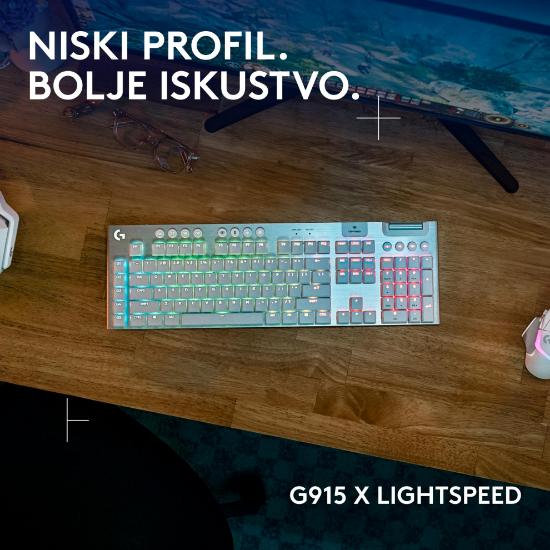 Tipkovnica LOGITECH Gaming G915 X Tactile, RGB, mehanička, US Layout, USB, bela