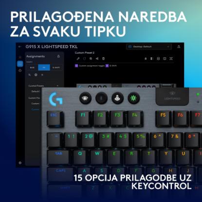 Tipkovnica LOGITECH Gaming G915 X TKL Lightspeed Tactile, RGB, mehanička, brezžična, US Layout, črna