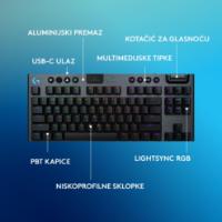 Tipkovnica LOGITECH Gaming G915 X TKL Lightspeed Tactile, RGB, mehanička, brezžična, US Layout, črna