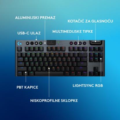 Tipkovnica LOGITECH Gaming G915 X TKL Lightspeed Tactile, RGB, mehanička, brezžična, US Layout, črna