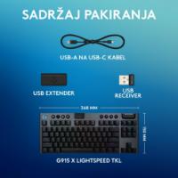 Tipkovnica LOGITECH Gaming G915 X TKL Lightspeed Tactile, RGB, mehanička, brezžična, US Layout, črna