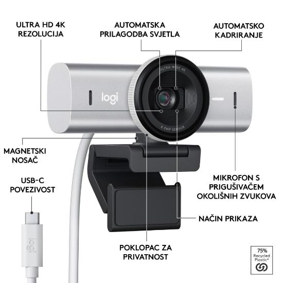 Web kamera LOGITECH MX Brio, 4K UHD, USB-C, svetlo siva