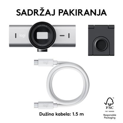 Web kamera LOGITECH MX Brio, 4K UHD, USB-C, svetlo siva
