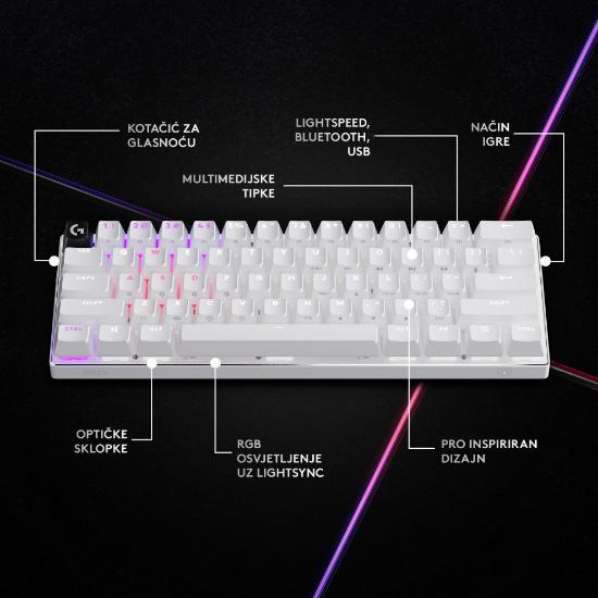Tipkovnica LOGITECH Pro X 60 LIGHTSPEED, mehanička, bežična, RGB, bijela