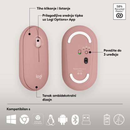 Tipkovnica + miška LOGITECH Pebble 2 Combo, brezžična, roza