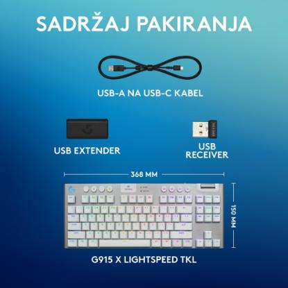 Tipkovnica LOGITECH Gaming G915 X TKL Tactile, RGB, mehanička, US Layout, USB, bela