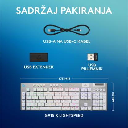 Tipkovnica LOGITECH Gaming G915 X Tactile, RGB, mehanička, US Layout, USB, bela