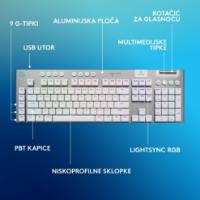 Tipkovnica LOGITECH Gaming G915 X Tactile, RGB, mehanička, US Layout, USB, bela