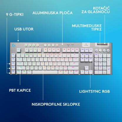 Tipkovnica LOGITECH Gaming G915 X Tactile, RGB, mehanička, US Layout, USB, bela