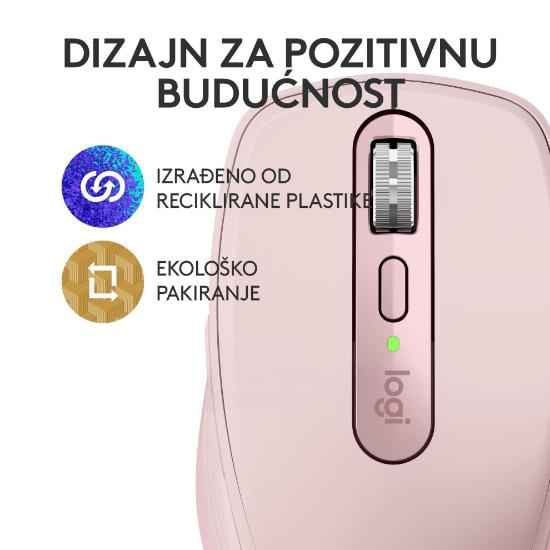 Miška LOGITECH MX Anywhere 3S, laserski, bežični, BT, rozi
