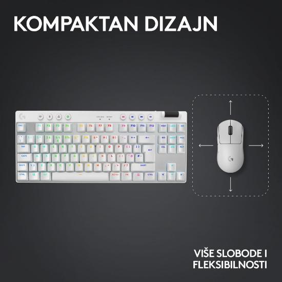 Tipkovnica LOGITECH G Pro X TKL LIGHTSPEED, mehanička, brezžična, RGB, bela